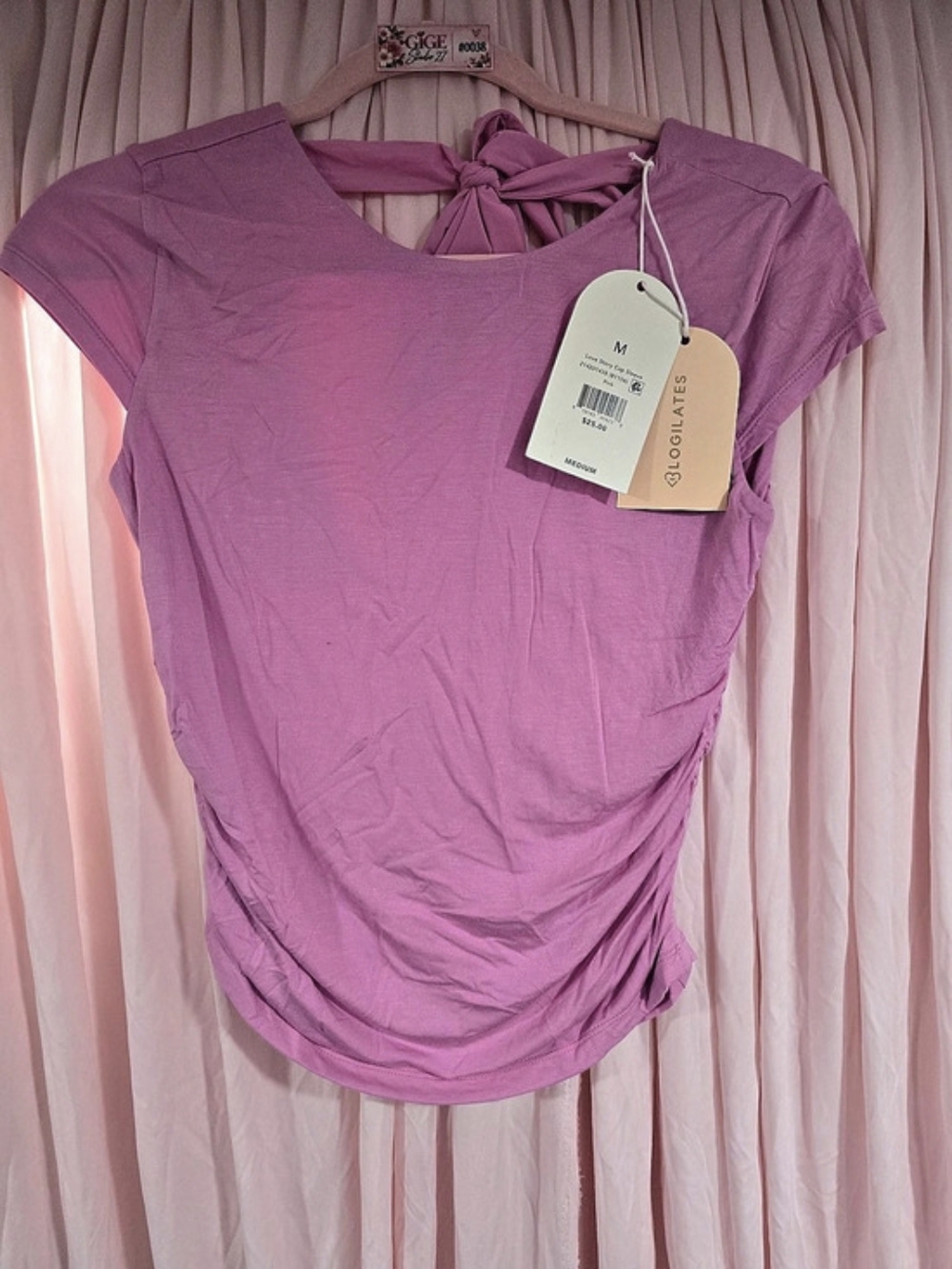 Blogilates Ruched Tie-Neck Athletic Top in Pink Size Medium NWT